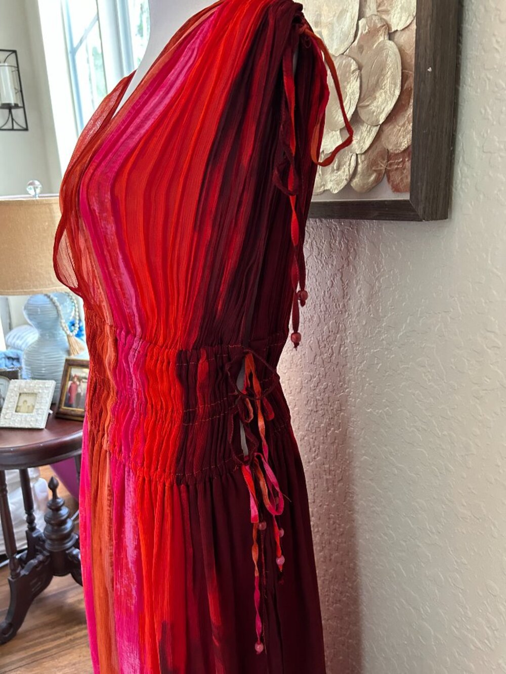 NWOT Zara Grecian Beaded Side Tie Maxi Dress - Picture 6 of 9